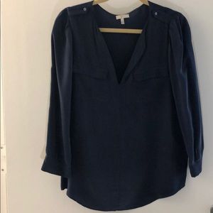 Joie long sleeve silk navy top